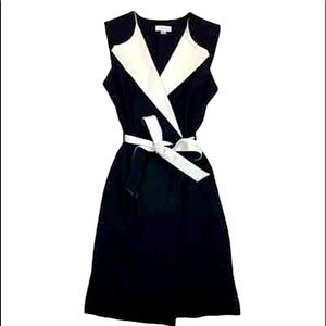 Calvin Klein Black White Sleeveless Tuxedo Belted Wrap Dress Colorblock - 8